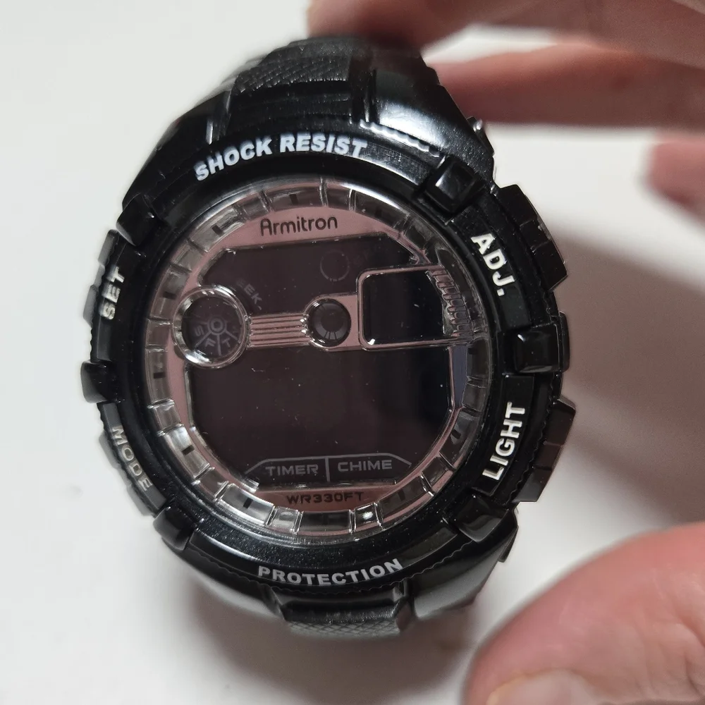 Armitron Black Shock Resist Digital watch Needs Batterie Not Tested